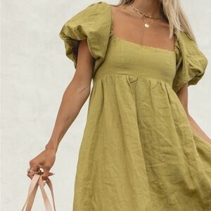 Solai the Label French Riviera Linen Dress in Olive, size XL